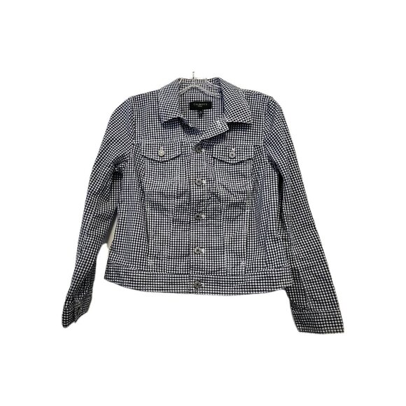 Talbots Women's Classic Jean Jacket Gingham Blue White Check  Size PS - Picture 1 of 10